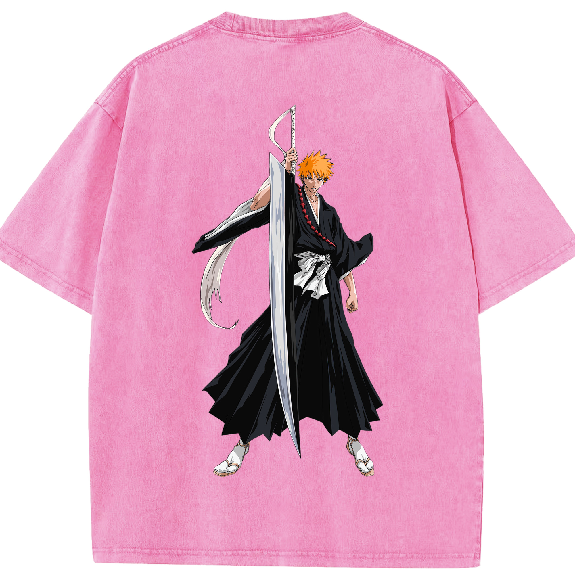 （画像用） ブリーチ 黒崎一護（くろさき いちご）BLEACH Kurosaki Ichigo 綿100% ヴィンテージ風 半袖Tシャツ（背面プリント）